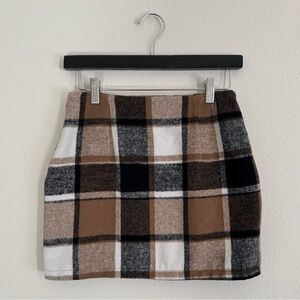Stylish Plaid Mini Skirt - Tan, Black, White